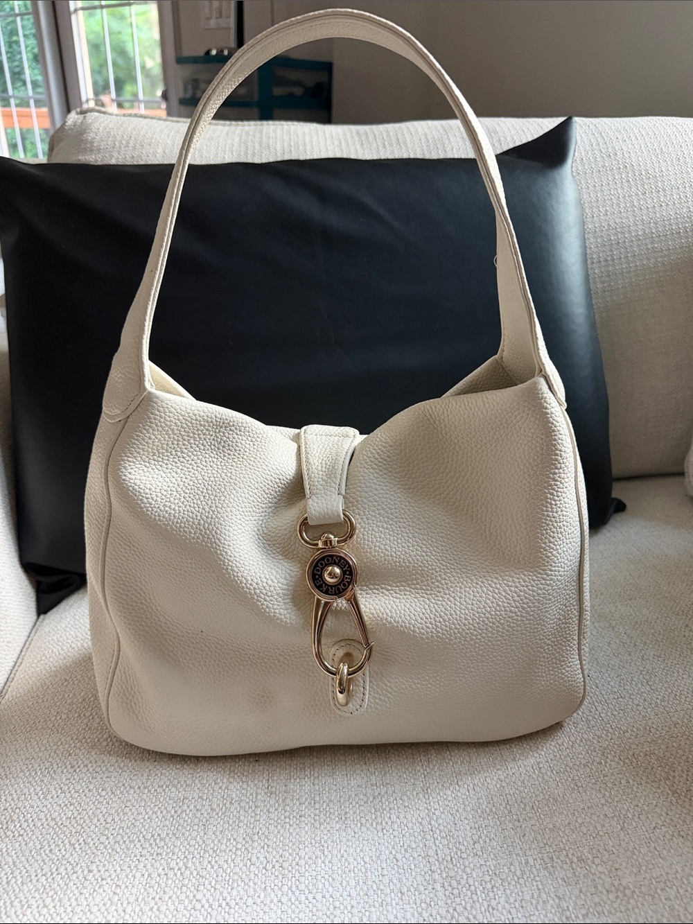 Cream Leather Shoulder Bag with Gold Hardware